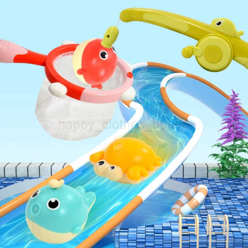Magnetic LED Light Up Fishing Games Baby Bath Toys Set with Fishing Rod Toddler Bathtub Floating Water Toys for Kids GiftXJ241207