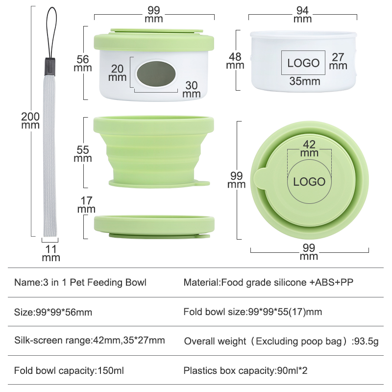Pet BowlFolding Silicone BowlDog Drinking BowlOutdoor Pet Multifunctional Feeding SetPortable BoxPick Up Poop Bag
