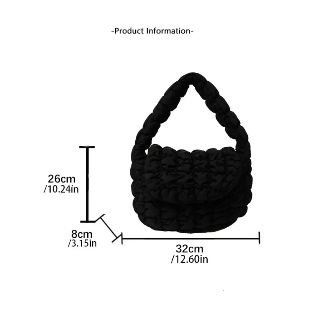 Fashion fabric cloud bubble handbag Korean style pleated cloud bag lightweight solid color nylon shoulder bag outdoor 241205