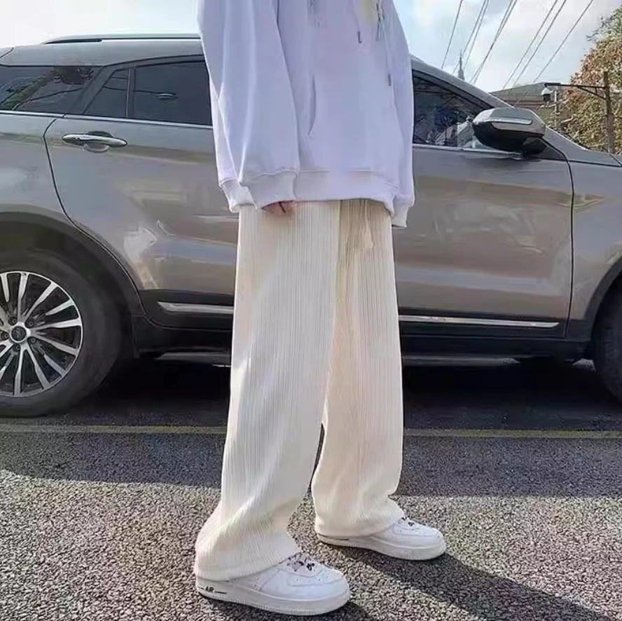 Solid color woven straight leg sweater for boys trend plankton hand fashion wide mop 241206