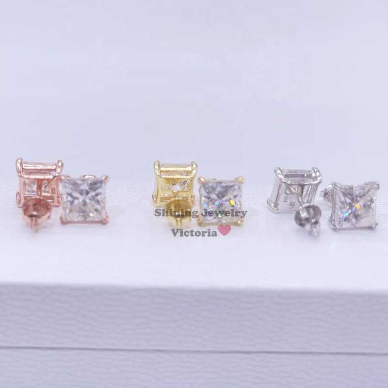 Screw Back Sterling Silver 925 GRA Certidicate VVS D Color Princess Cut Moissanite Earrings