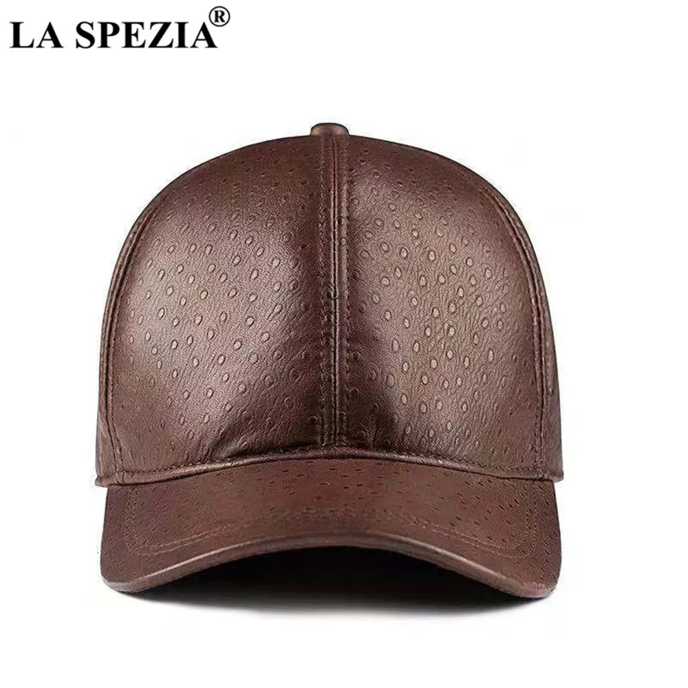 LA SPEZIA baseball cap sheepskin cap mens leather cap brown black high-quality genuine leather mens winter cap 241206