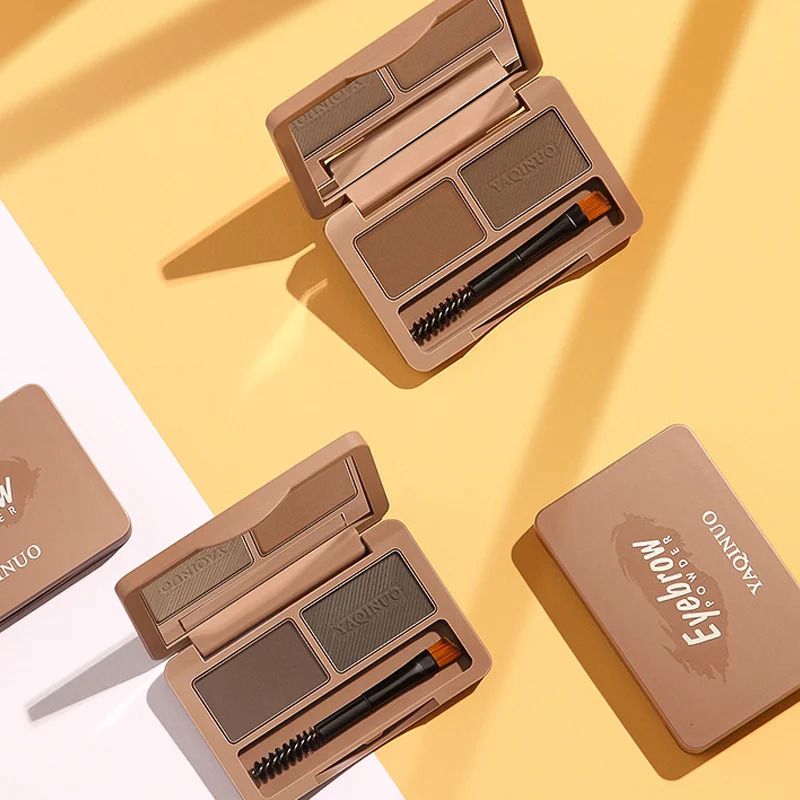 Eyebrow powder Eyebrow brush and mirror Waterproof anti-sweat makeup comes in a natural brown and dark brown grey brow powder 241206