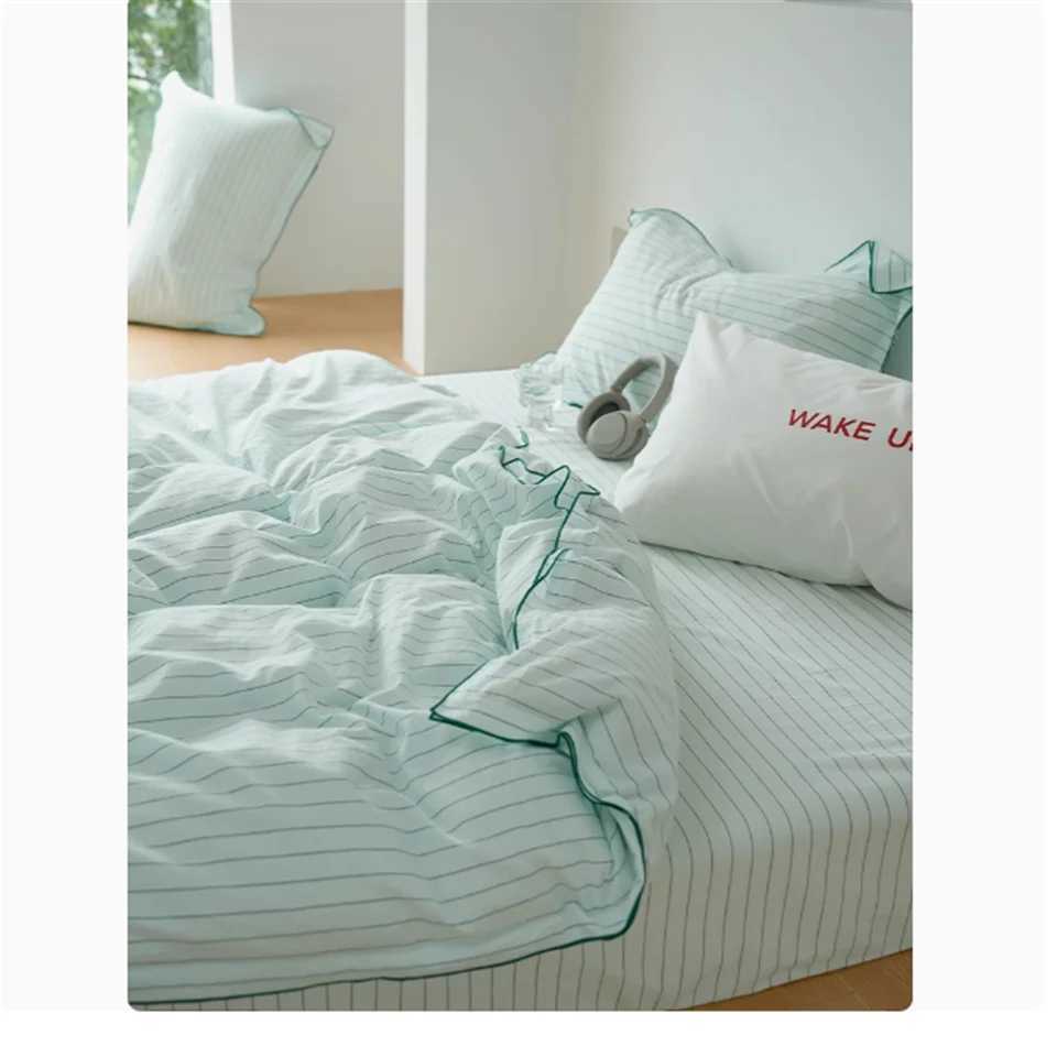 Korean INS Cream Style Bedding Set Solid Color Soft Bed Flat Sheet case Adult Single Twin Full Queen Size Duvet Cover SetsC250122