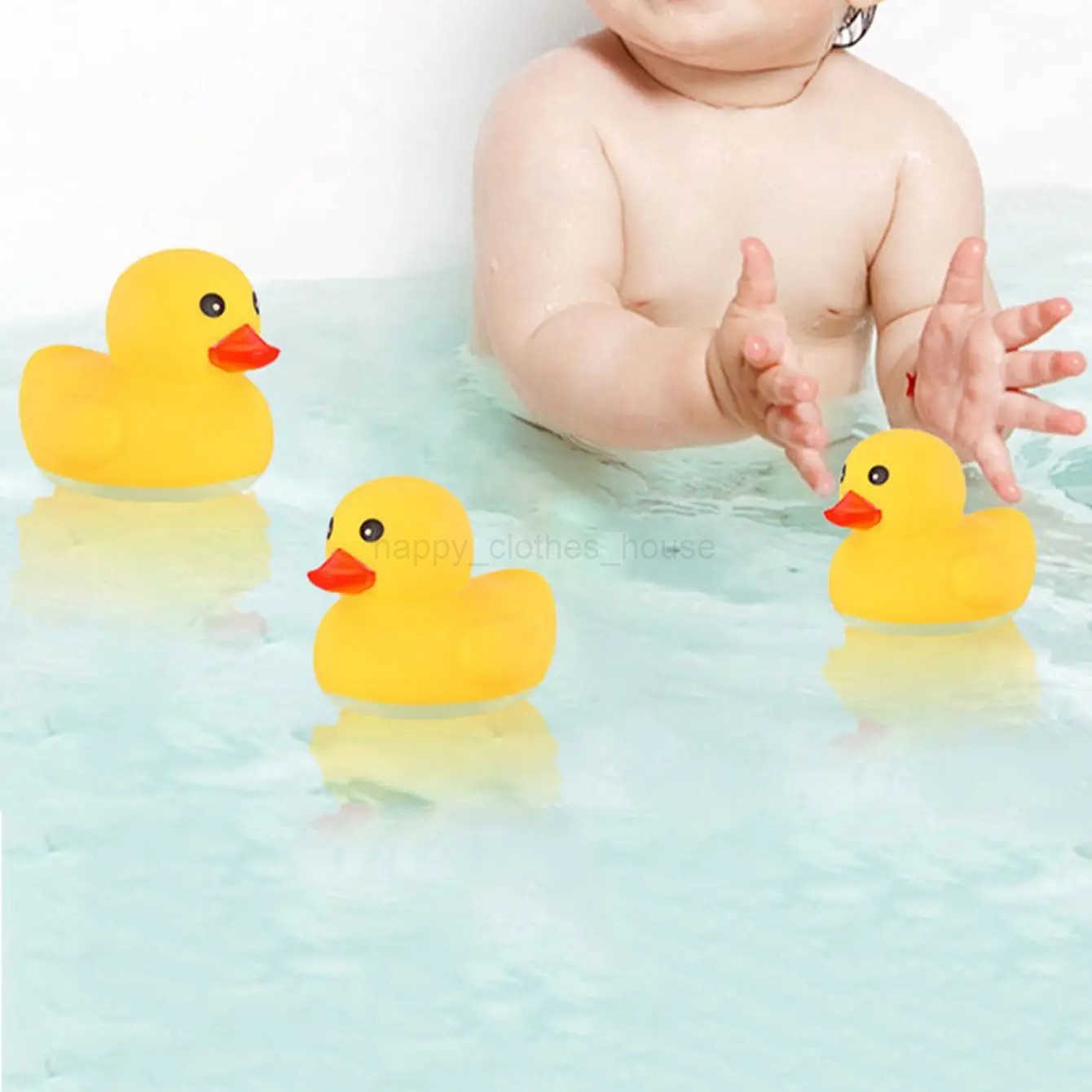 5Pcs Cute Duck Swimming Water Toys For Children Soft Rubber Float Squeeze Sound Squeaky Bathing Toy For Baby Bath ToysXJ241207