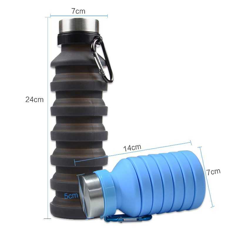 550ML Water Reusable Bisphenol A-Free Silicone Foldable Bottle Portable Hiking Cup Z260202