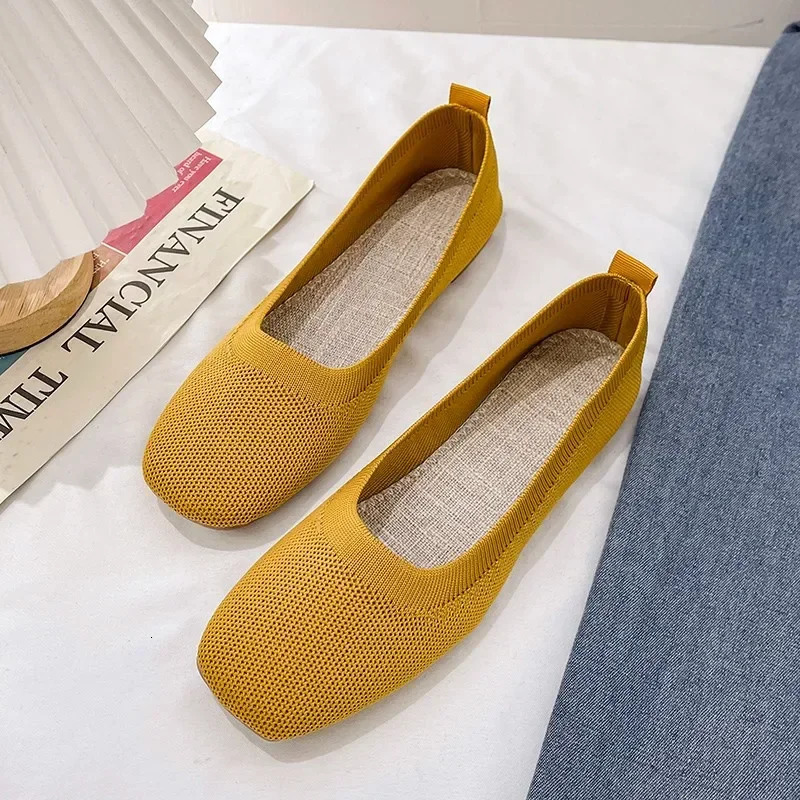 2024 Solid Color Skating Loafers Elastic Knitted Ballet Apartment Womens Casual Soft Bottom Shallow Boat Shoes Classic Moccasins 241206