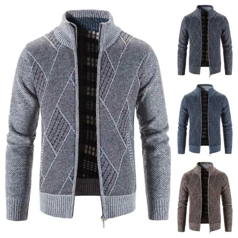 Classic mens sweater jacket casual down cardigan fashionable striped zipper long sleeved wool skydiving 241206