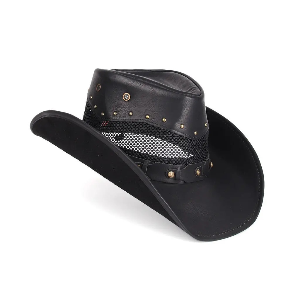 er Mens and Womens Leather Western Cowboy Hat Knight Hat Breathable Sun Hat Top Gorilla Para Hombres Mens Hat 241206