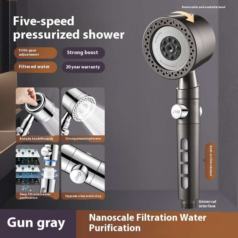 5-speed filtered super strong sun drying showerhead, head, pressurized shower showerhead set