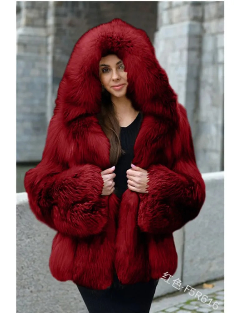 Winter long faux fur warm coat long sleeved coat fox fur coat long hooded fur integrated fur coat S-XXXXXL 241202