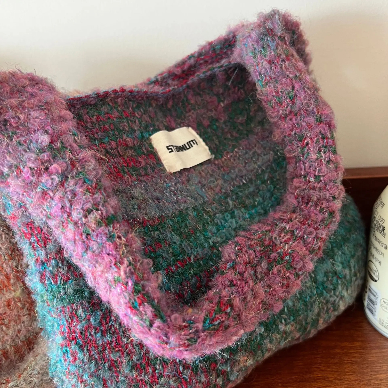 Korean casual colorful crocheted womens shoulder bag hand woven cute handbag wool womens handbag shopping wallet 241205