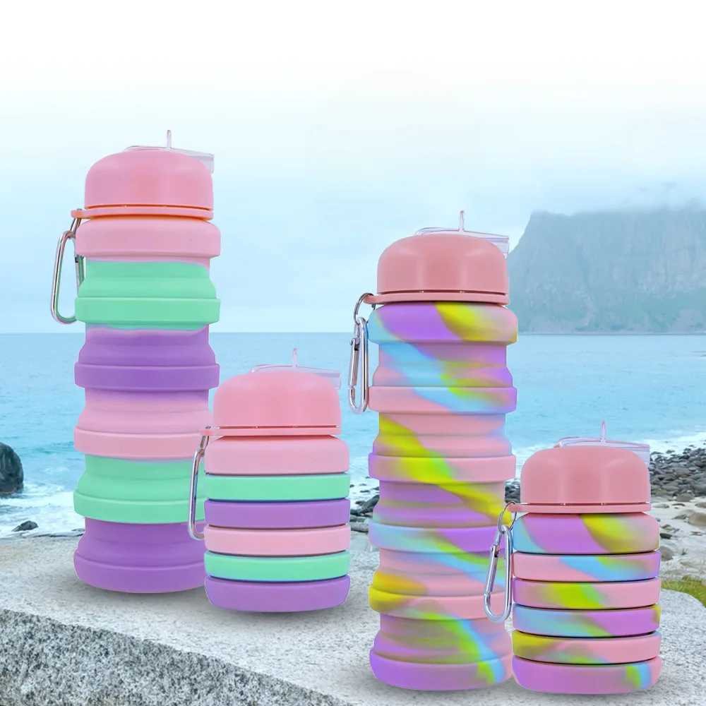 500ml Water Portable and Scalable Silicone Bottle Outdoor Travel Camp Beverage with Buckle Foldable Cup Z260202