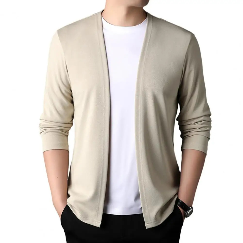 Classic mens sweater ultrathin slim fit solid color jacket fashionable knitted cardigan wool spring and summer casual clothing 241206