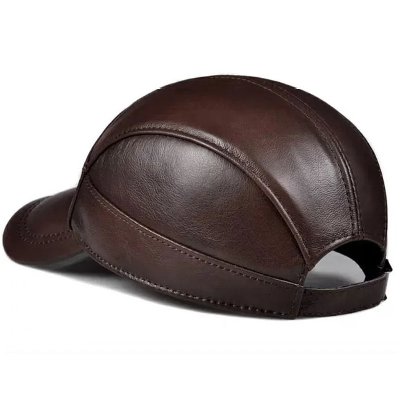 Spring/Summer Mens Genuine Leather Baseball Hat Mens Casual Cowboy Warm 56-60 Adjustable Sprot Flying Hat 241206