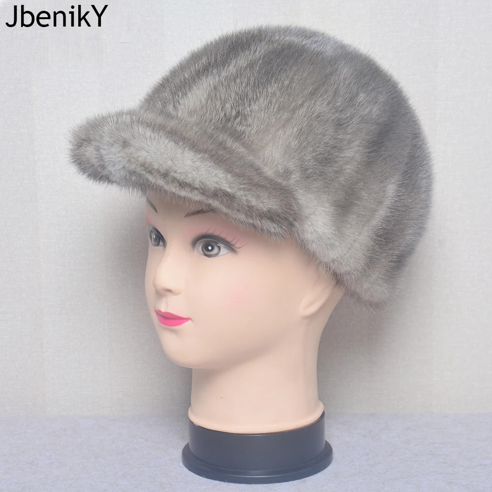 Real mink mens flat hat womens winter warm gray baseball cap ed Street Hip Hop 241206