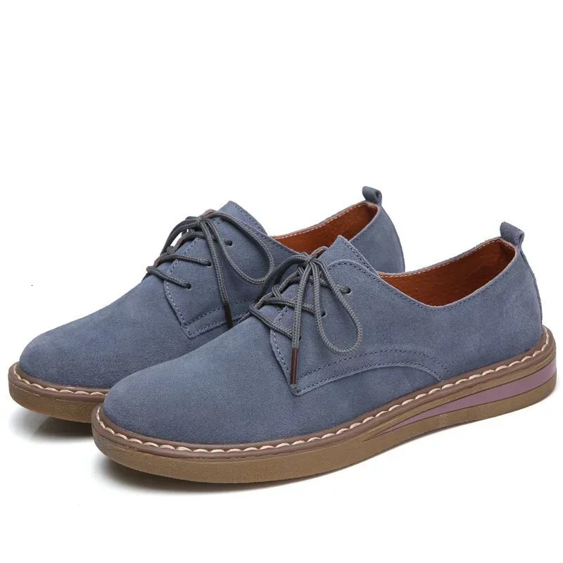 Winter 2024 womens sports shoes Oxford flat leather suede lace marine round toe Moccasins 241206