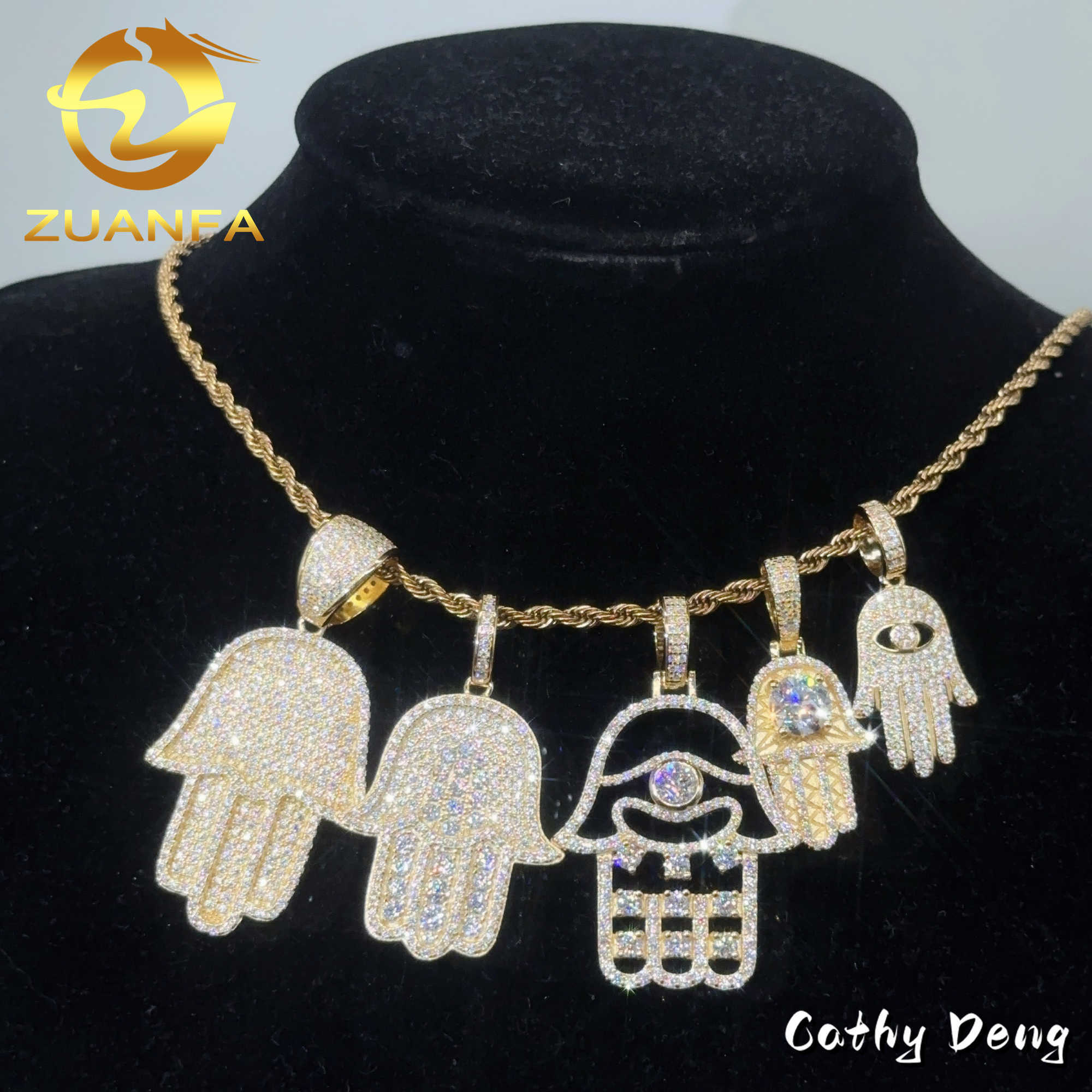 Ready to Ship Hand Pendant Moissanite Hip hop Jewelry Hamsa iced out pendant 925 Sterling Silver rapper jewelry charm pendant