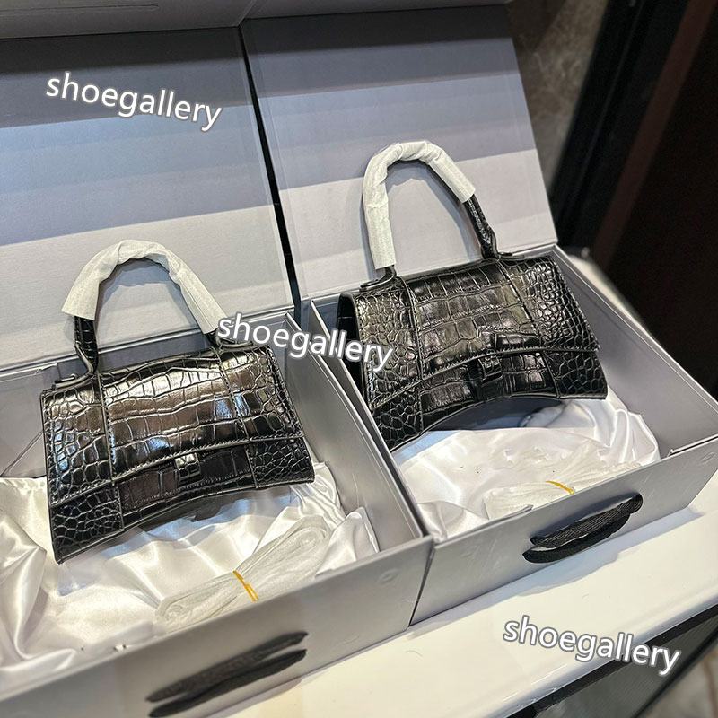Designer Alligator Hourglass Small black leather hourglass bag mini totes