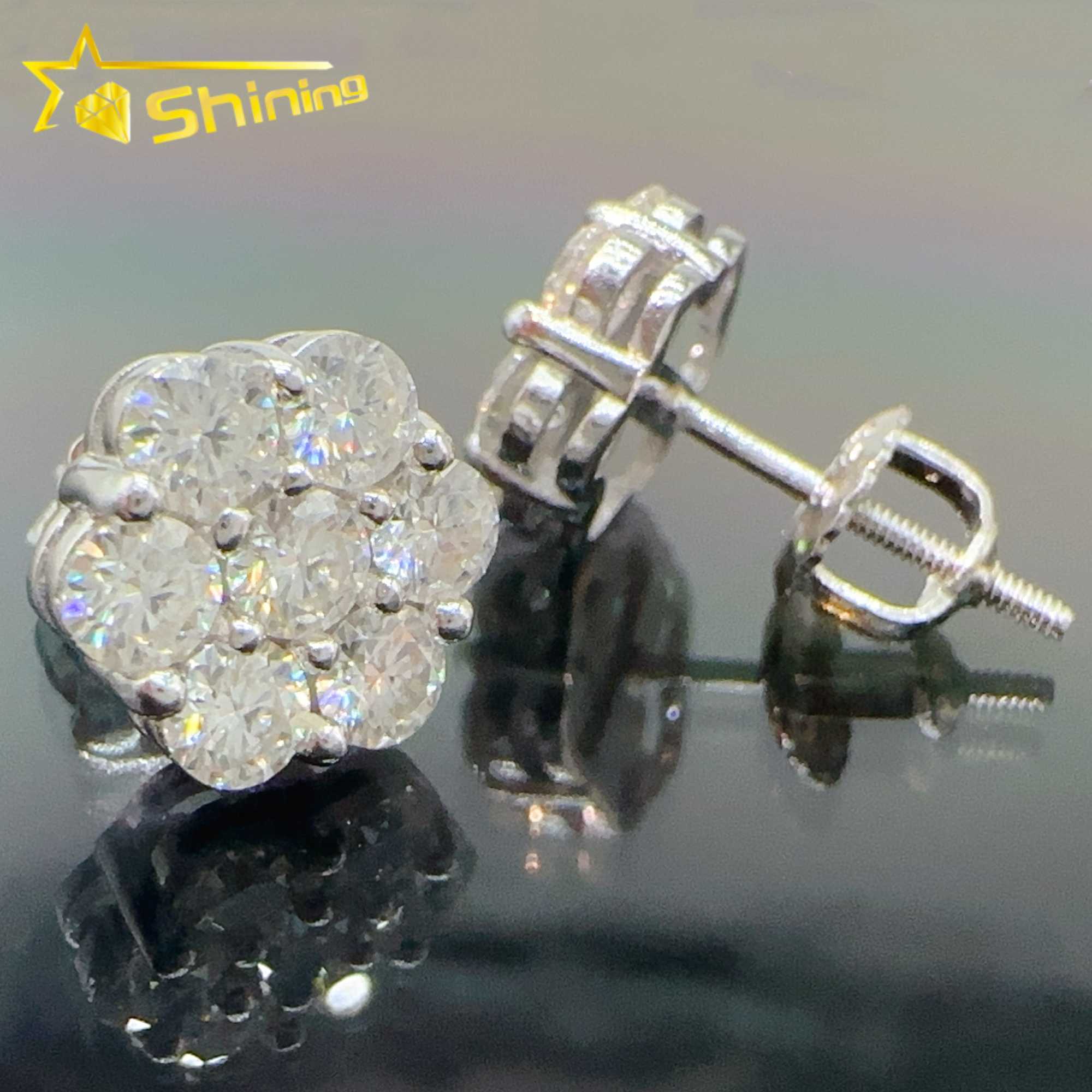 High-end luxury earrings Iced out cluster lab dia screw back sier wer vvs moissanite stud earrings for men women