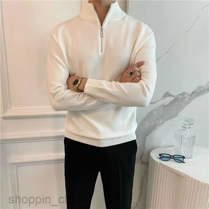 Men's Sweaters New autumn and winter men solid color semi high neck knitted sweater thick long sleeved casual winter zipper pullover sweater