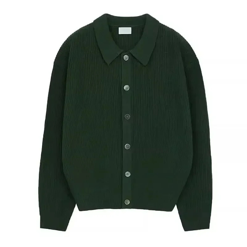 Korean casual spring and autumn knitted cardigan wool sweater mens solid loose long sleeved navy blue heavyduty jacket 241206