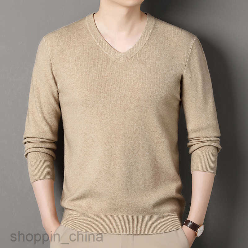 Men's Sweaters Men autumn and winter new V-neck sweater wool sweater middle-aged thin style versatile long sleeved base knit sweater, top
