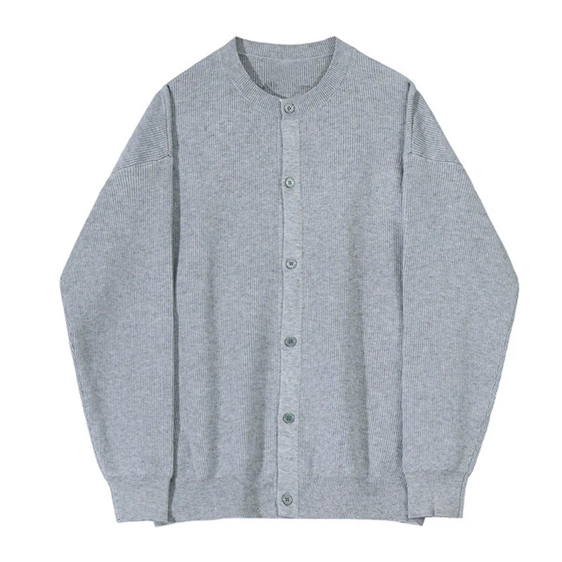 Mens knitted button up cardigan casual long sleeved Oneck solid color retro Korean autumn clothing 2024 item 241206