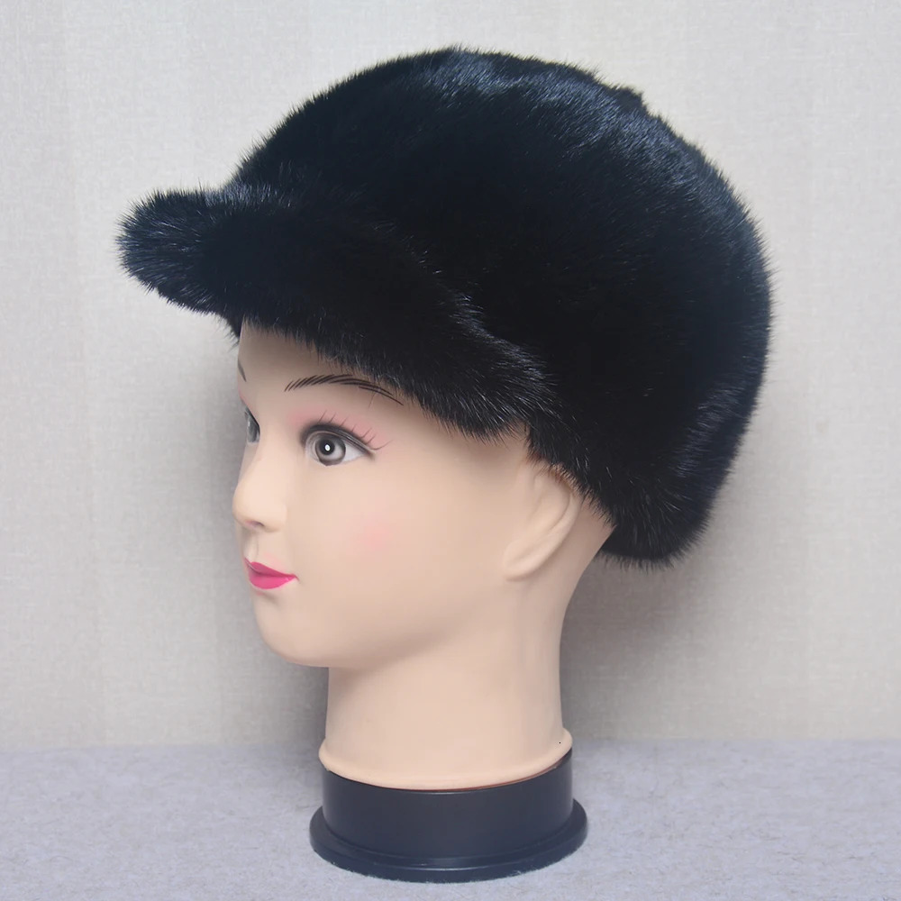 Real mink mens flat hat womens winter warm gray baseball cap ed Street Hip Hop 241206