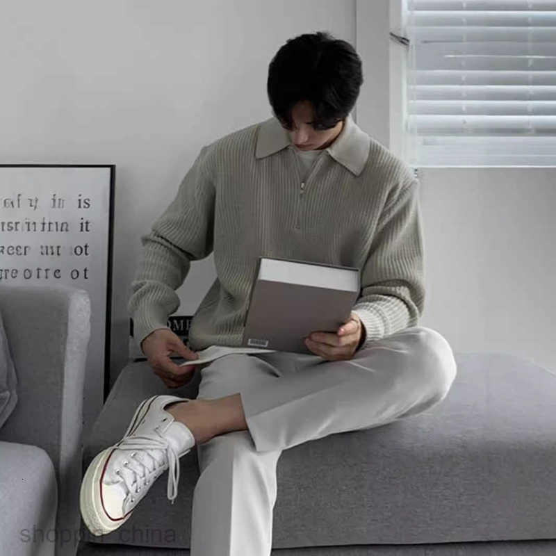 Men's Sweaters Korean Fashion Zipper Sweater Men Lapel Korean Fashion Casual Long Sleeve Solid Color Knitwear Top Coat Fashion