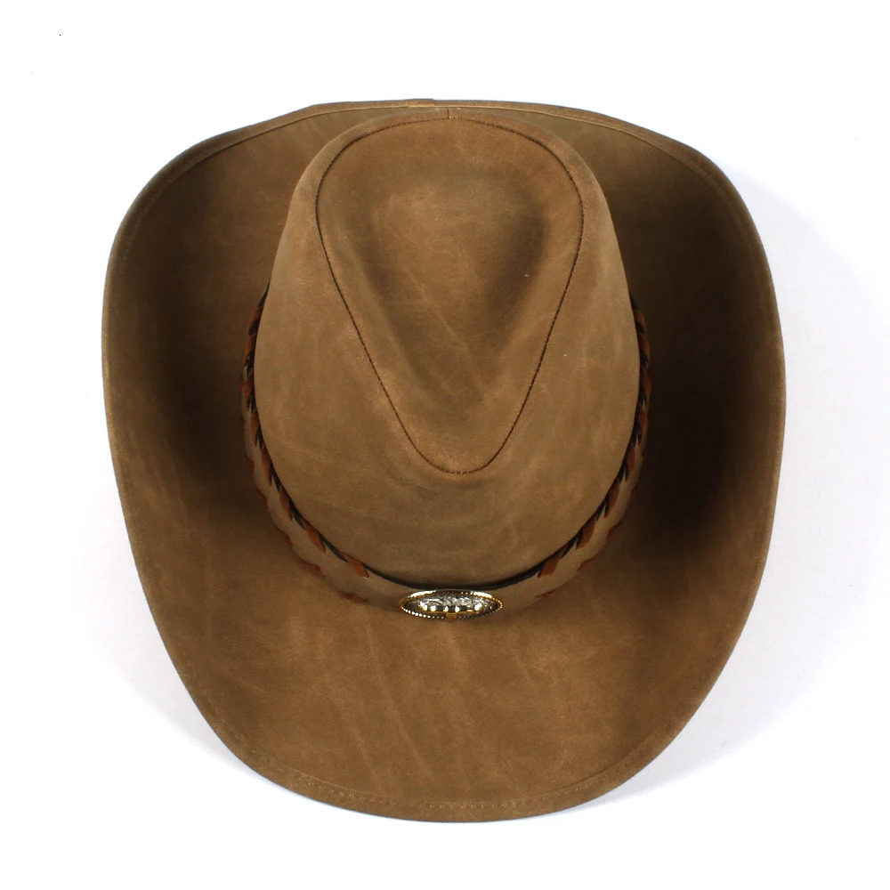 100% Leather Mens Western Cowboy Hat Mens Dad Sombrero Hombre Hat Size 58-59CM Direct 241206