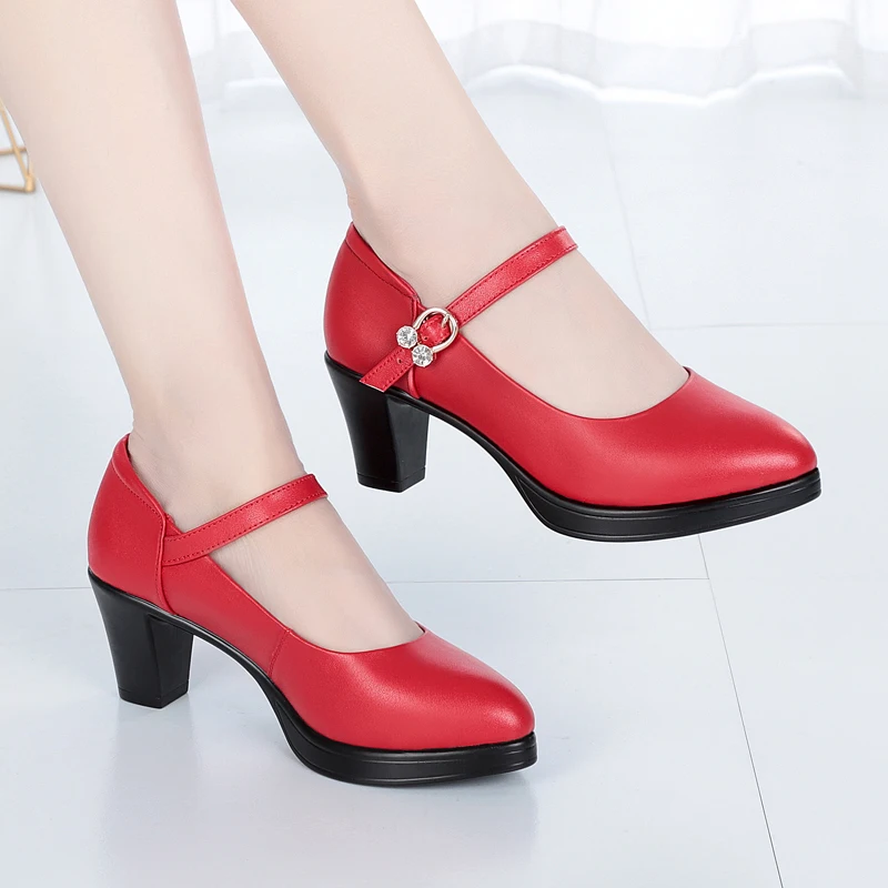 AIYUQI Women Spring Shoes High Heel Women Platform Genuine Leather Fashion Red Wedding Shoe Dress Shoes Women