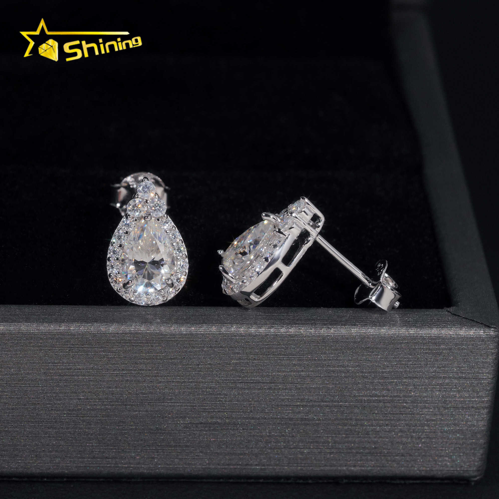 Hot Sale Drop Earring Hip Hop Jewelry Iced Out VVS Diamond Moissanite Gold Plated 925 Sterling Silver Stud Earrings