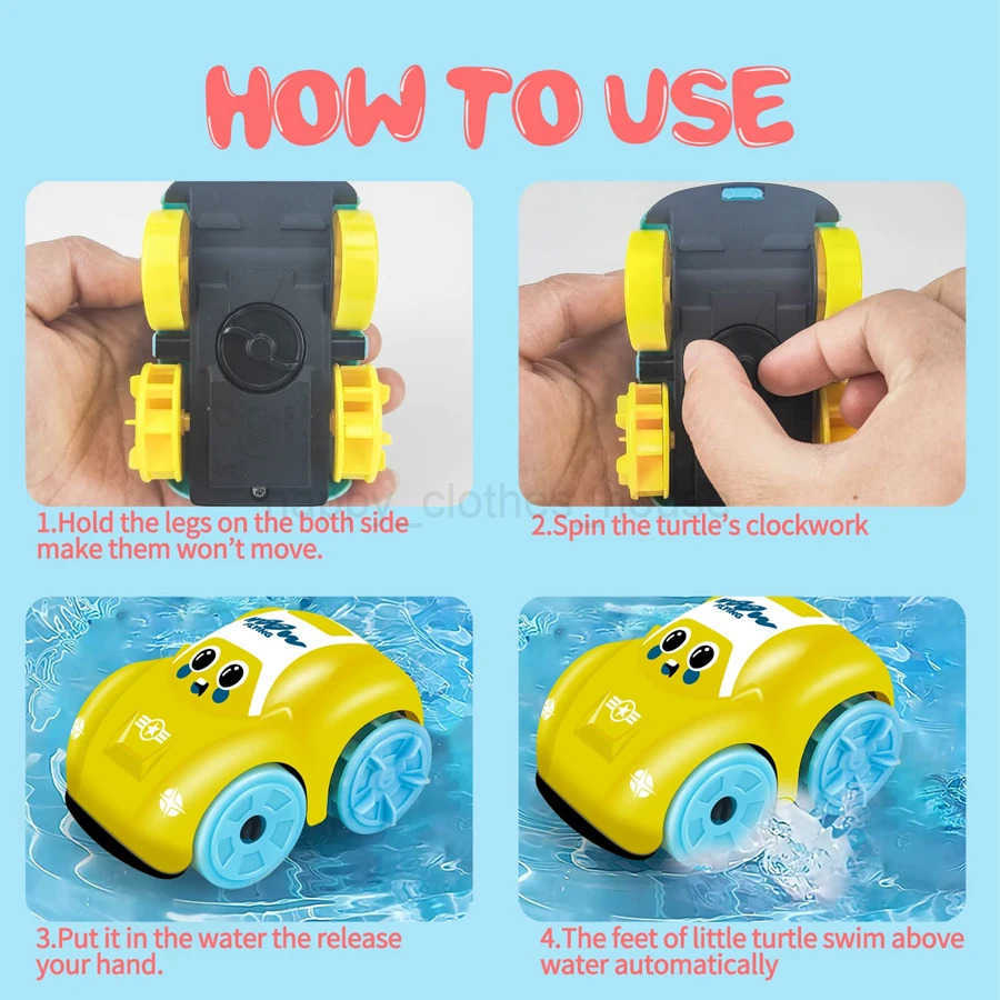 Children Bath Water Playing Toys ABS Clockwork Car Vehicle Baby Bath Toy Kids Gift Amphibious Bathroom Floating ToyXJ240789