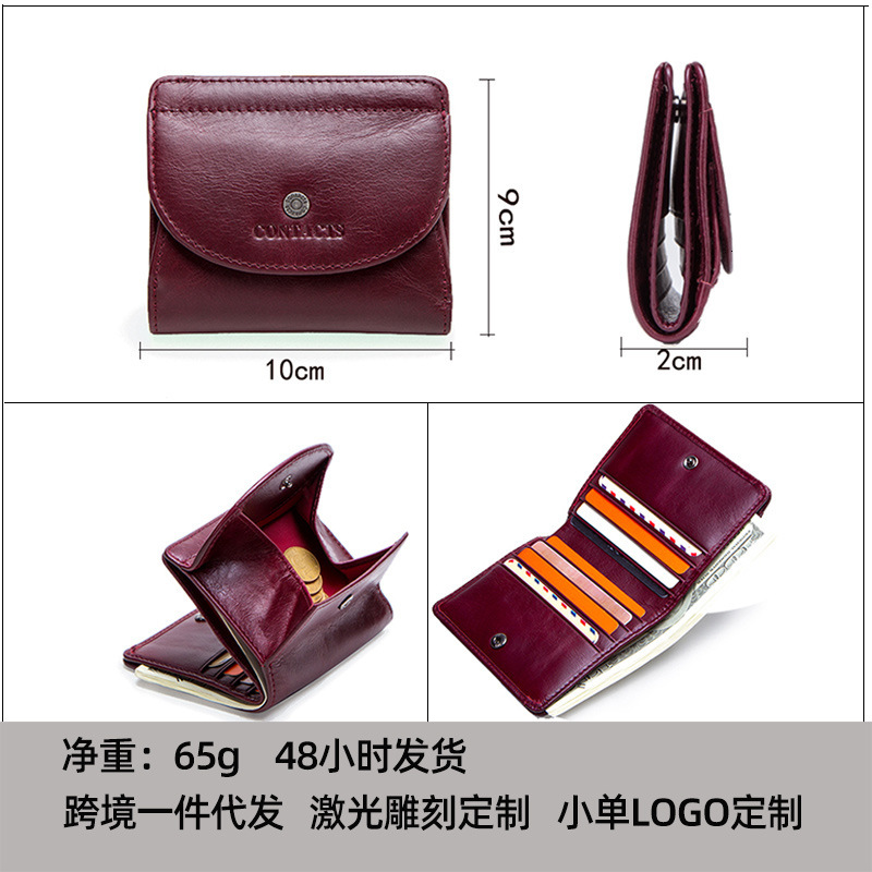 Black Angel Fashion Top Layer Cowhide Women's Wallet Trend Small Card Bag