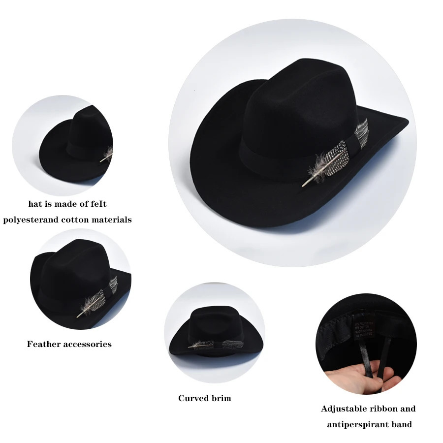 Mens handmade feather cowboy hat retro curve Brim gentleman Fedora jazz hat Sombrero Hombre 241206