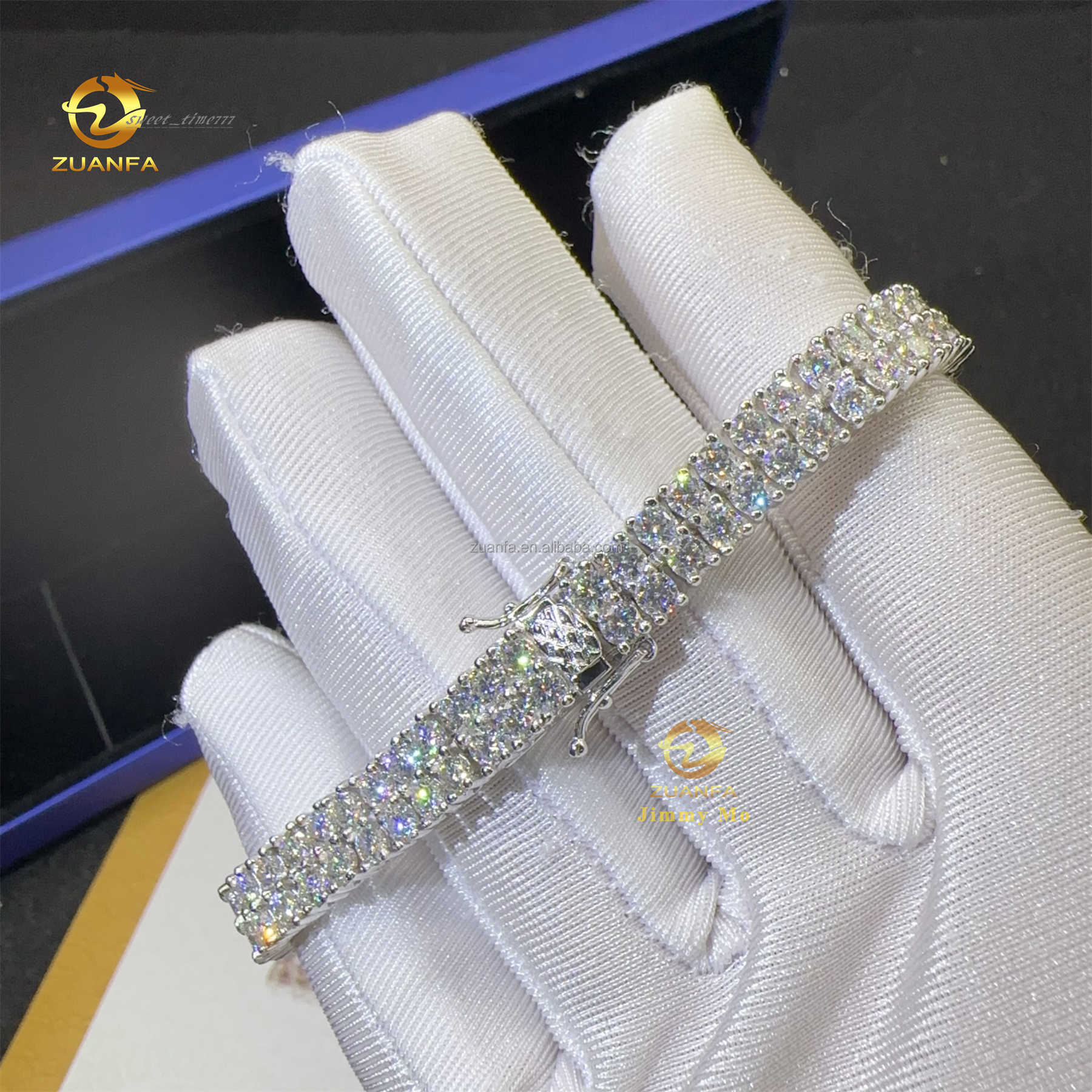 Pass Diamond Tester 3MM Two Rows 925 Silver Iced Out Hip Hop Fire Jewelry Moissanite Diamond Cluster Tennis Chain Bracelet Men