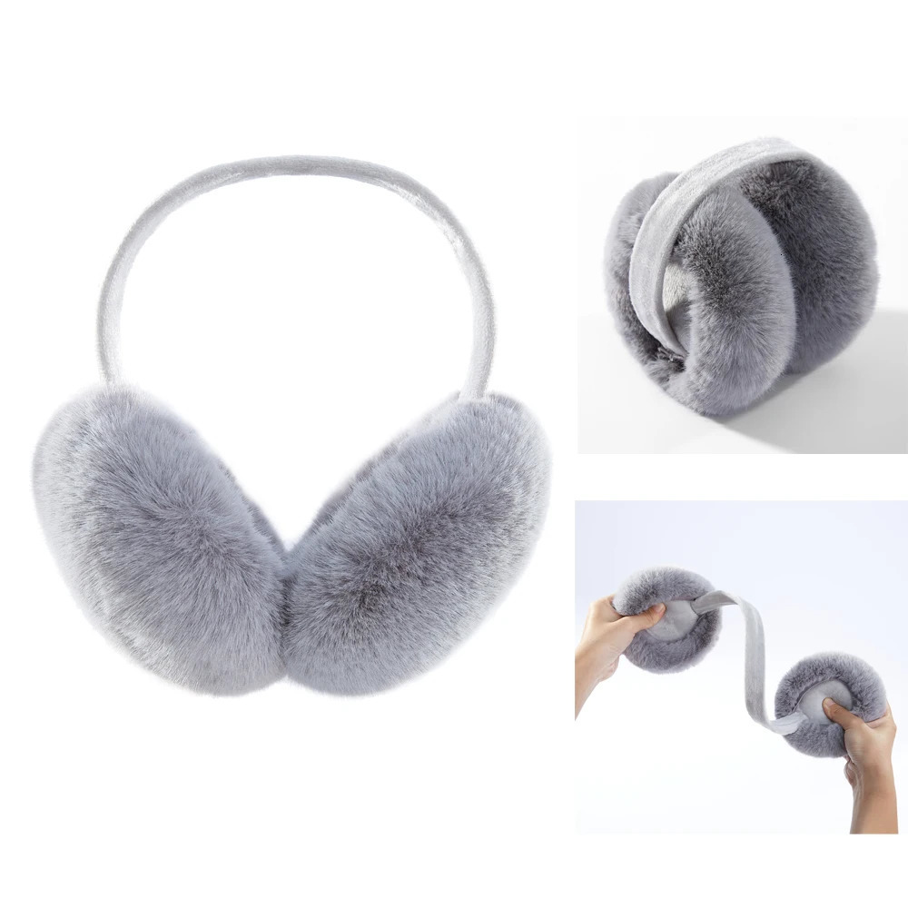 Anjj Foldable Grey Eartips Exquisite High Quality Soft Plush Warm Windproof Rabbit Fur Eartips 241205