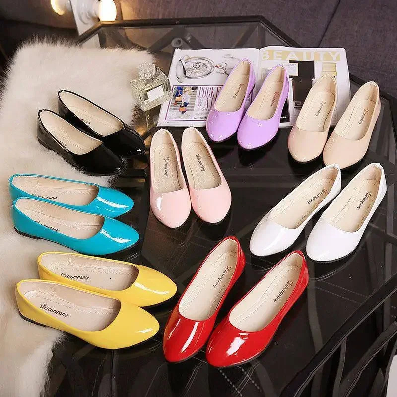 Womens Candy colored Ballet Apartment White Wedding Shoes Patent Leather Slippers Zapatos Mujer Boat 224 241206