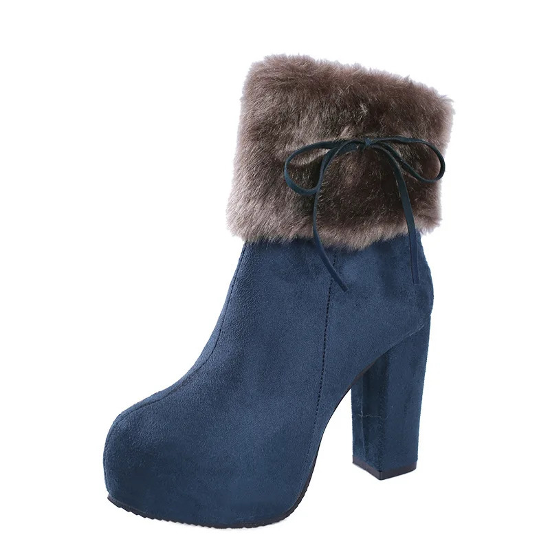 Winter Shoes High Boots Fur Warm Fashion Super Square 10cm A1658 241206