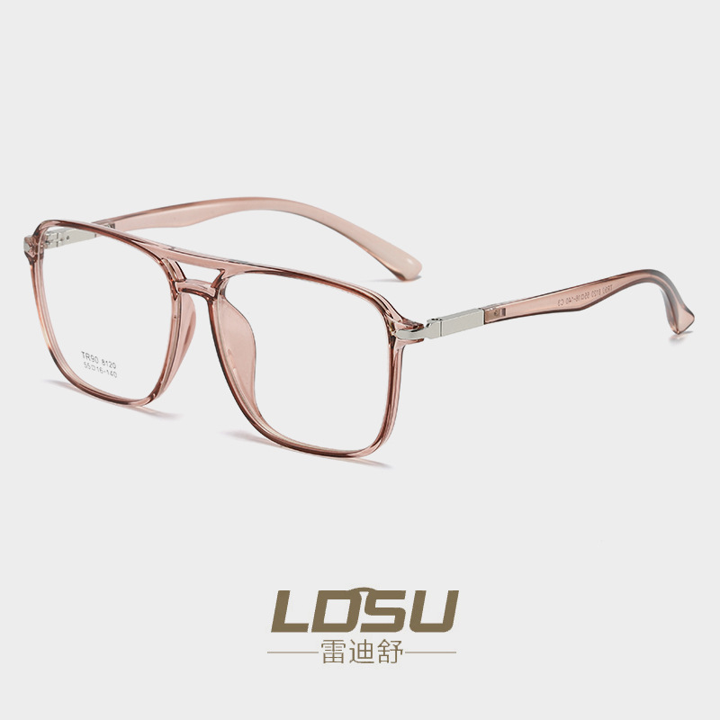 TR Large Frame Double Beam Spectacle Glasses - Fashionable Flat Street Shooting Eyewear for Men & Women (Model 8120)