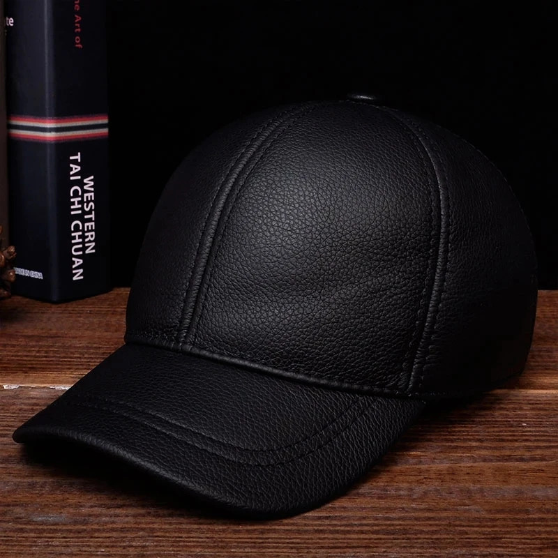 2024 Mens Genuine Leather Baseball Cap Style Spring Style Winter Russian Warm Fur Hat 241206