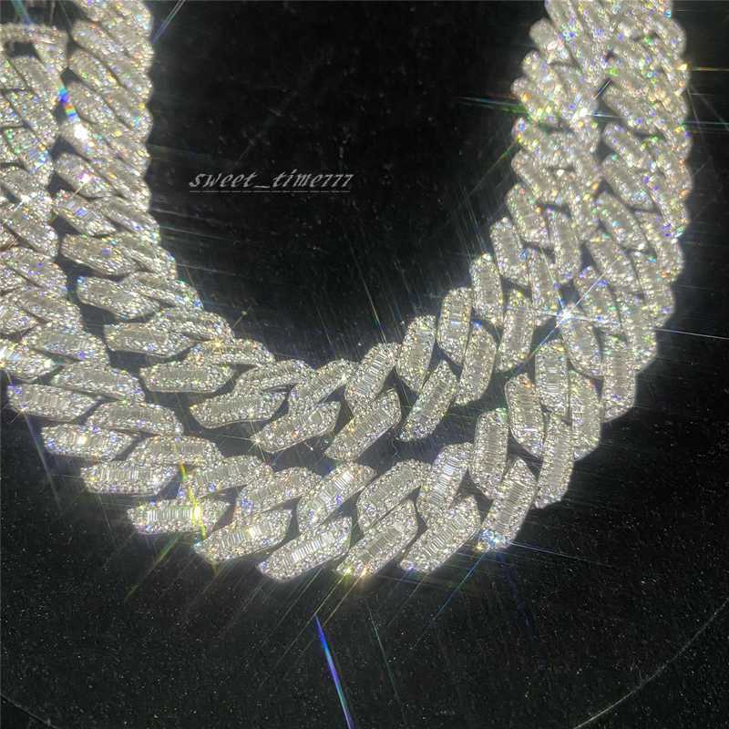 925 Sterling Silver Miami Cuban Link Chain Hip Hop Jewelry Diamond Clasp Iced Vvs Moissanite Baguette