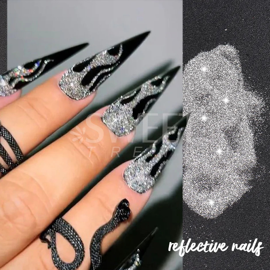 1 Box Reflective Silver Nail Powder Flash Disco Diamond Chrome Pigment Dipping Powder Nail Glitter Rhinestone Sequins SWS52 241206