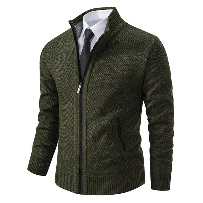 Autumn and Winter Mens Casual Sports Jacket Solid Color Bracket Collar Wweave Fleece Warm Zipper Cardigan 241206