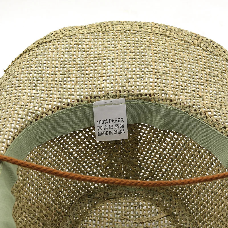 Simple paper straw hat western cowboy hat womens outdoor seaside beach sunscreen hat summer sun hat Panama jazz hat 241206