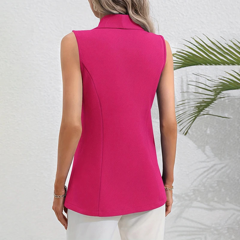 Womens fashionable solid chest waist vest sleeveless jacket womens casual black and white pink top 241206