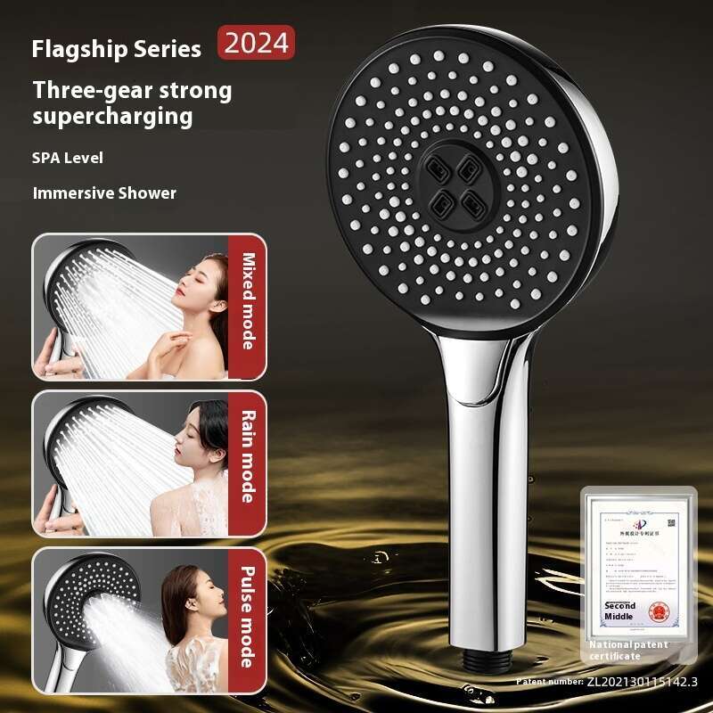 Large panel pressurized electroplated with three levels of showerhead, super strong emed sun drying head, water heater shower set