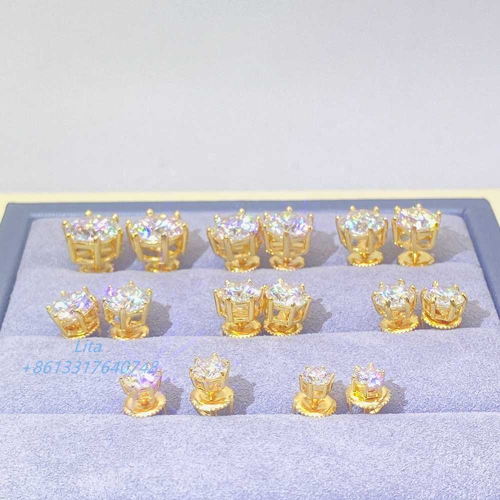 Pass diamond tester classic 6 prong 925 sterling silver moissanite screw back stud earrings