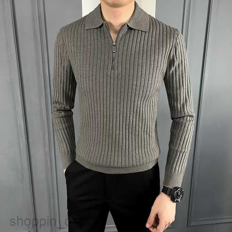 Men's Sweaters Flip collar knitted polo shirt warm pit stripe sweater men autumn and winter hot selling business half zipper knitted sweater